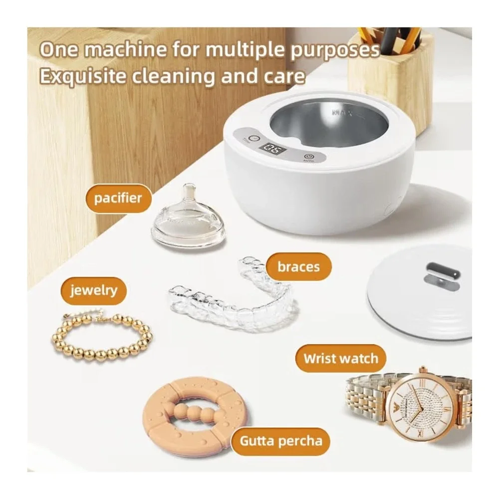 Ultrasonic Retainer Cleaner UV Light Sterilizer 49kHz Dental Jewelry 200ml White